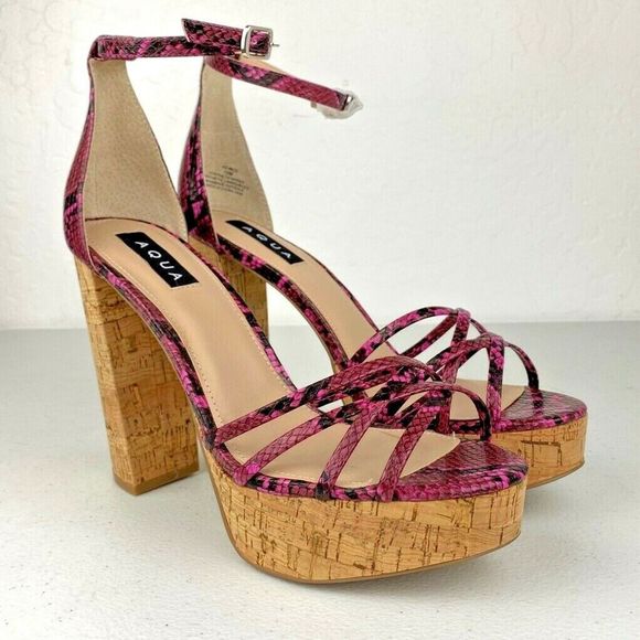 Aqua Milo Platform Heels Shoes Snake Print 10 New - Picture 7 of 11